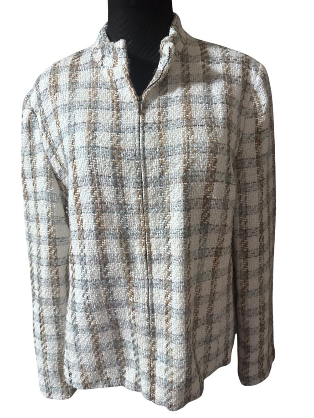 NortonMcNaughton white blue and tan window pane jacket size 14